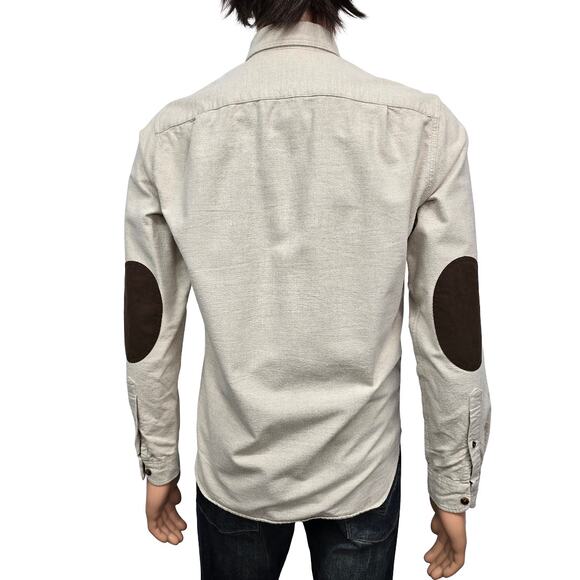 J. Crew Chamois Flannel Shirt Elbow Patches Button Down Beige Men S - Picture 5 of 12